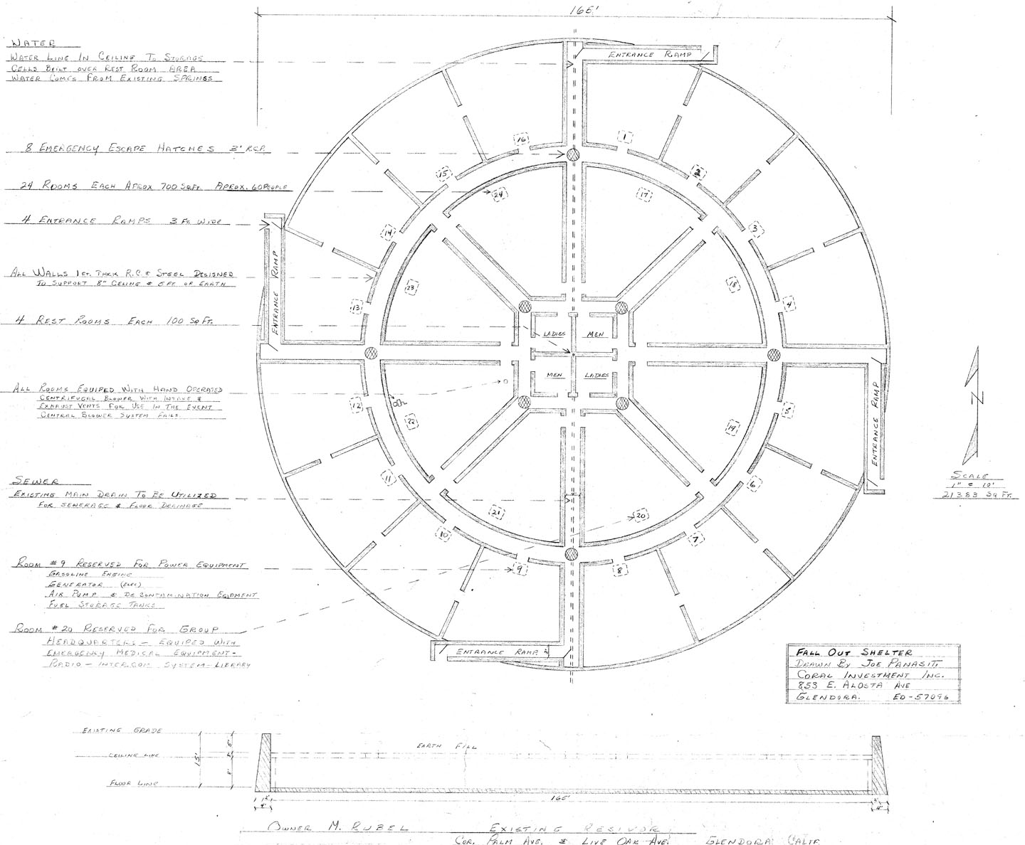 A blueprint for the Rubel Reservois Fallout Shelter. 1963.