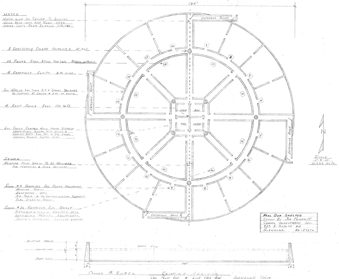 A blueprint for the Rubel Reservois Fallout Shelter. 1963.