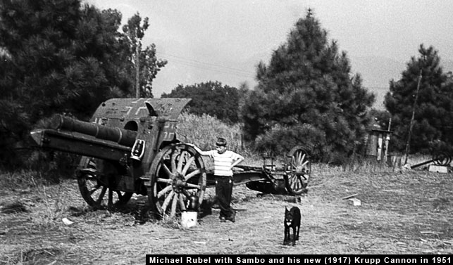 Michael Rubel with his new Krupp Cannon in 1951 at 861 E. Leadora Ave., Glendora, California Dog Sambo was always around.